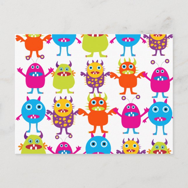 Colorful Funny Monster Party Creatures Bash Postcard (Front)