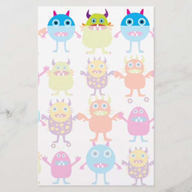 Colorful Funny Monster Party Creatures Bash Stationery (Front)