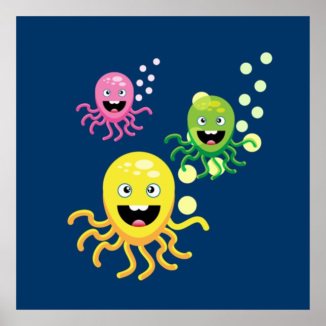 Colorful funny octopi poster (Front)