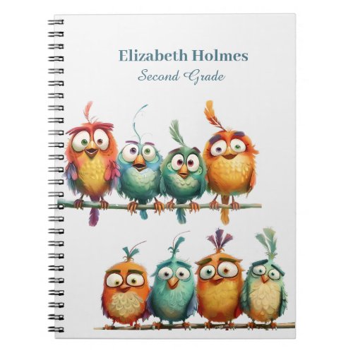 Colorful Funny Quirky Birds School Notebook