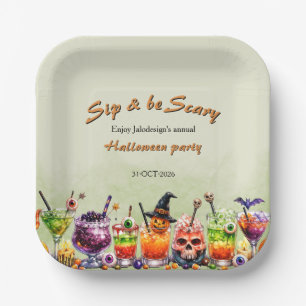 Colorful Funny Scary Cocktails Sip Halloween Party Paper Plates
