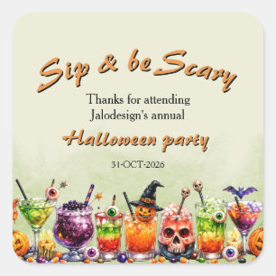 Colorful Funny Scary Cocktails Sip Halloween Party Square Sticker