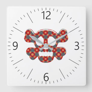Colorful funny skull square wall clock