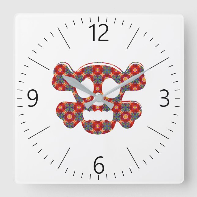 Colorful funny skull square wall clock (Front)