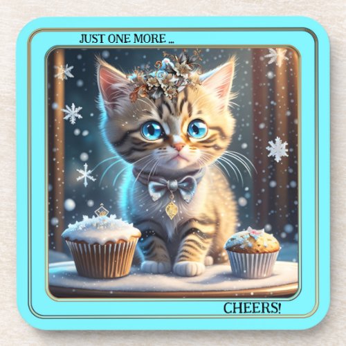 Colorful Funny Winter Cat Coaster