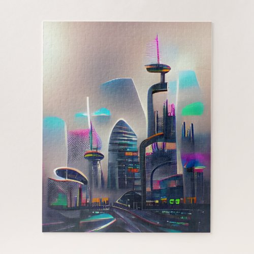 Colorful Futuristic City  Challenging Hard Jigsaw Puzzle
