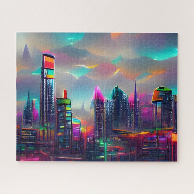 Colorful Futuristic City | Challenging Hard Jigsaw Puzzle (Horizontal)