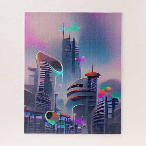 Colorful Futuristic City  Challenging Hard Jigsaw Puzzle