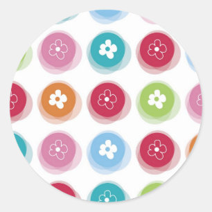 Colorful Fuzzy Dots With Fun Daisies Party Sticker