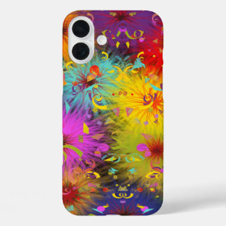 Colorful Fuzzy Paint Splat and Confetti Abstract iPhone 16 Plus Case