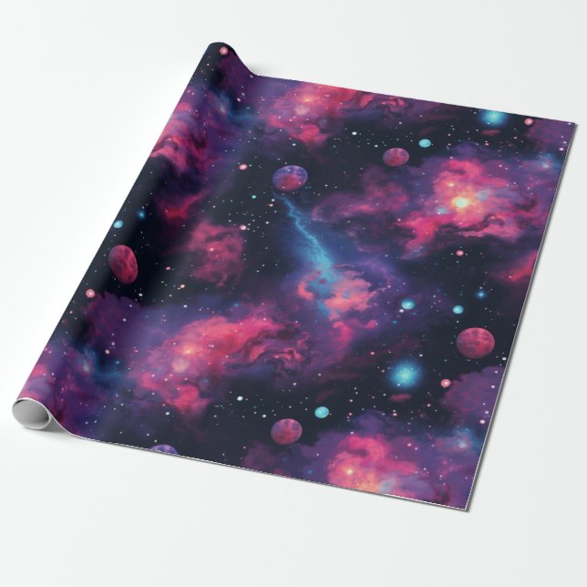 Colorful Galaxies space wrapping paper (Unrolled)