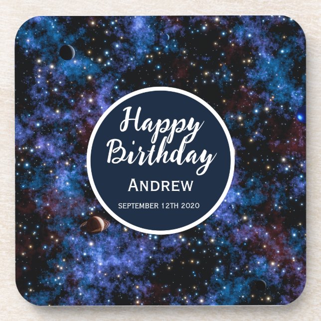 Colorful galaxies, stars and planets beverage coaster (Front)