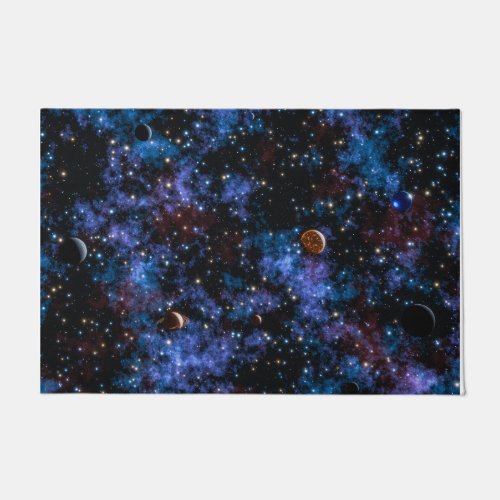 Colorful galaxies stars and planets doormat