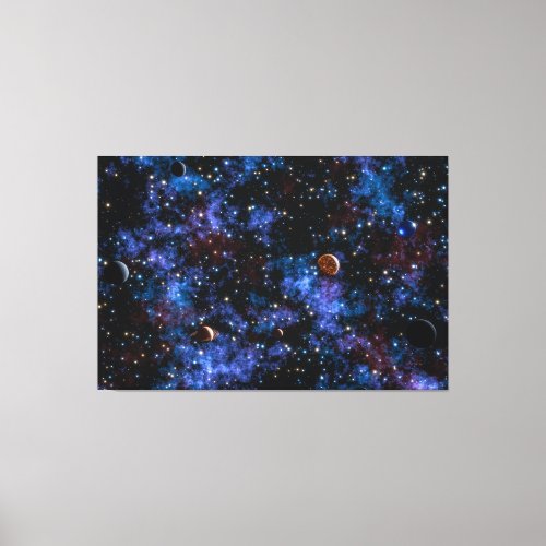 Colorful galaxies stars and planets in night canvas print