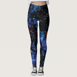 Colorful galaxies, stars and planets in night sky leggings