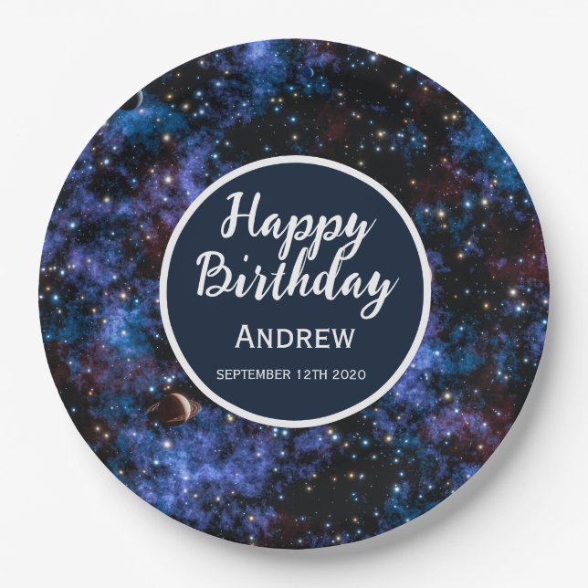 Colorful galaxies, stars and planets paper plates (Front)