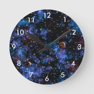 Colorful galaxies, stars and planets round clock