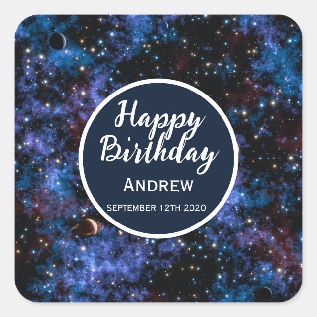 Colorful galaxies, stars and planets square sticker (Front)