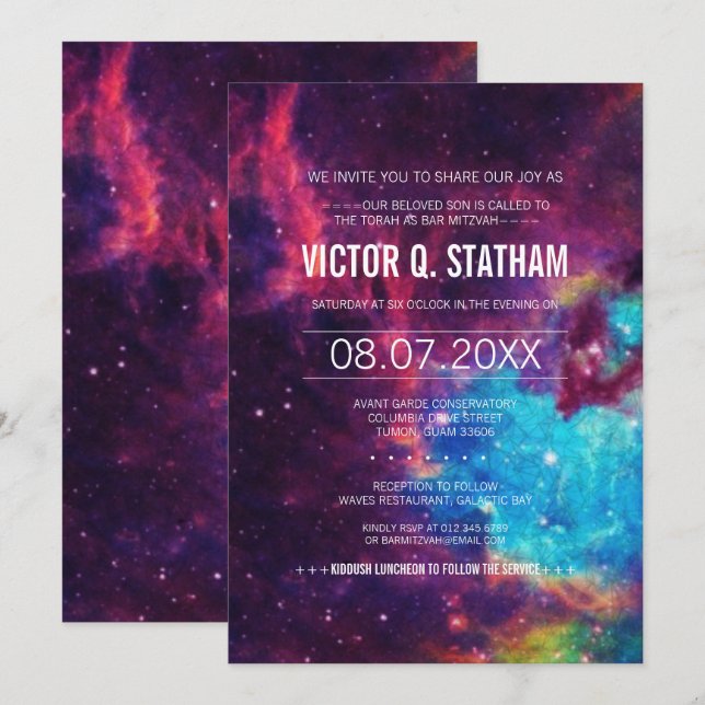 Colorful Galaxy Bar Mitzvah Party Invite (Front/Back)