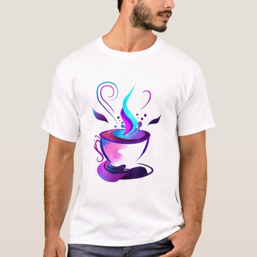 Colorful Galaxy Coffee Cup 80s Retro Synthwave T_Shirt