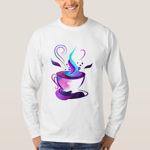 Colorful Galaxy Coffee Cup 80s Retro Synthwave T_Shirt