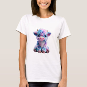 Colorful Galaxy Cotton Candy Highland Cow Women T-Shirt
