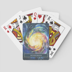 Colorful Galaxy Look Watercolor Art Personalized Poker Cards
