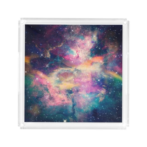 Colorful Galaxy Nebula Watercolor Painting Acrylic Tray