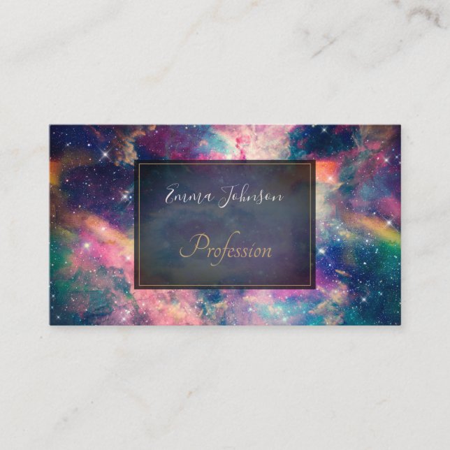 Colorful Galaxy Nebula Watercolor Painting Business Card (Front)