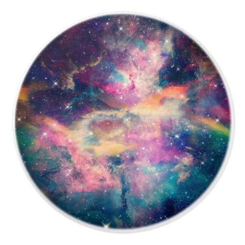Colorful Galaxy Nebula Watercolor Painting Ceramic Knob