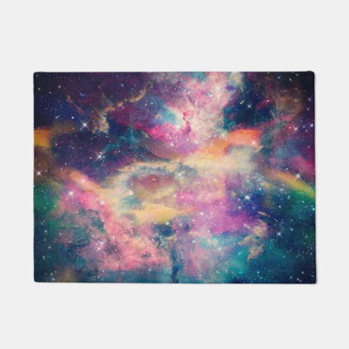 Colorful Galaxy Nebula Watercolor Painting Doormat
