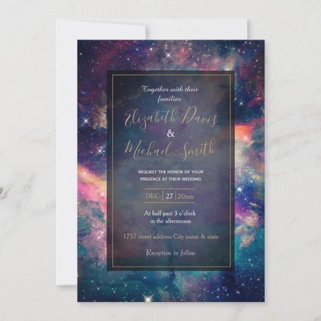 Colorful Galaxy Nebula Watercolor Painting Invitation (Front)