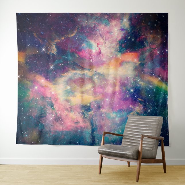 Colorful Galaxy Nebula Watercolor Painting Tapestry (In Situ (Horizontal))