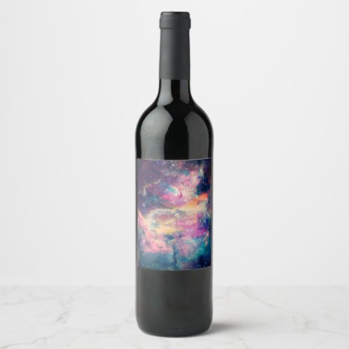 Colorful Galaxy Nebula Watercolor Painting Wine Label