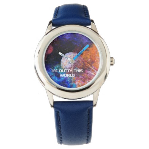 Colorful Galaxy Painting Blue Cool Kids Watch