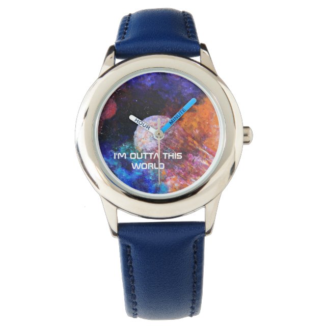 Colorful Galaxy Painting Blue Cool Kids Watch (Front)