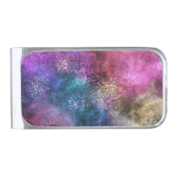Colorful Galaxy Pattern Silver Finish Money Clip