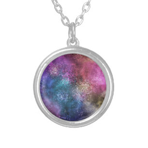 Colorful Galaxy Pattern Silver Plated Necklace
