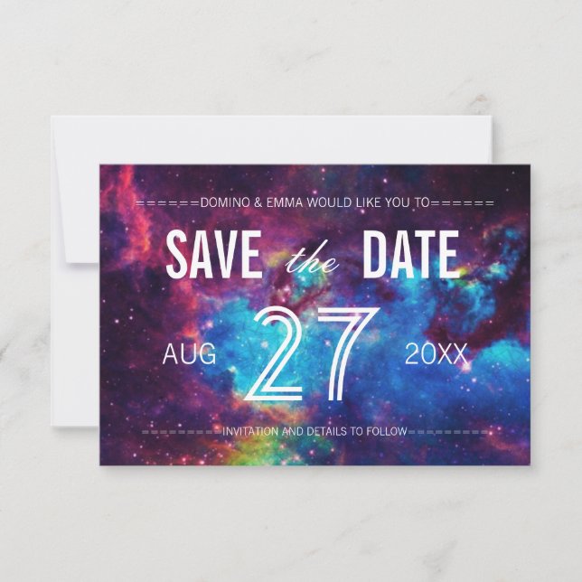 Colorful Galaxy Photo Save the Date (Front)