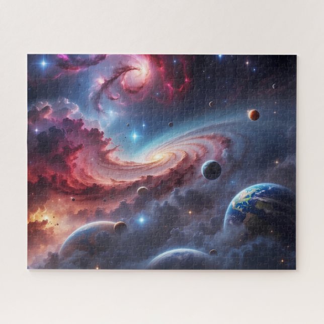 Colorful Galaxy Planets Outer Space Jigsaw Puzzle (Horizontal)