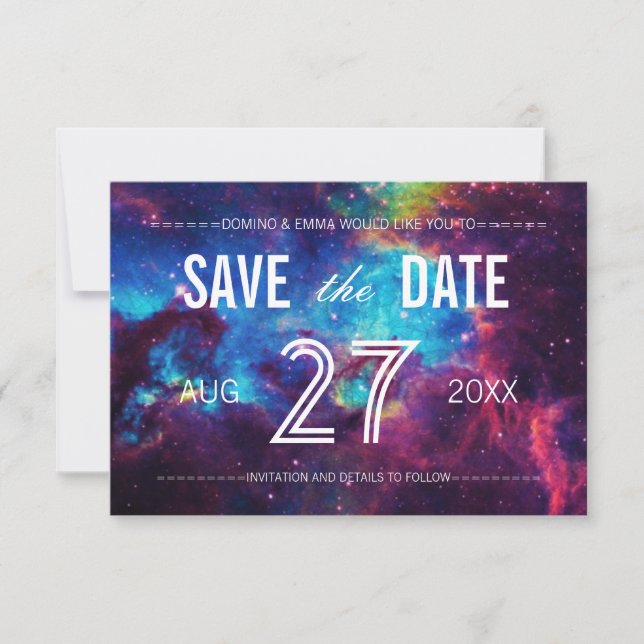 Colorful Galaxy Save the Date (Front)