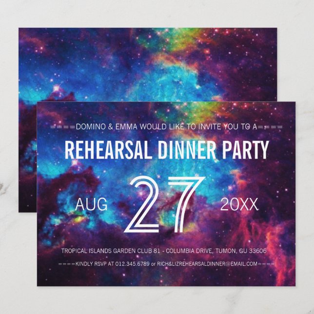 Colorful Galaxy Wedding Rehearsal Dinner Invitation (Front/Back)