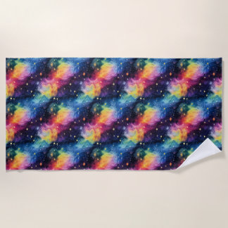 Colorful Galaxy with Stars and Spirals Beach Towel