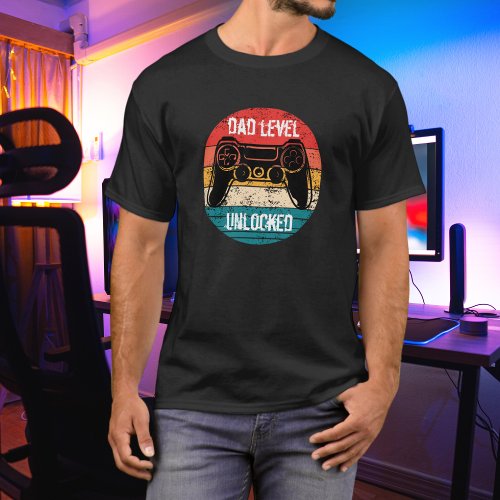 Colorful Gamer Dad Level Unlocked White Letters T_Shirt