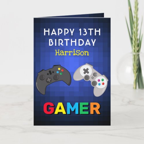 Colorful Gamer Video Game Personalized Birthday Card