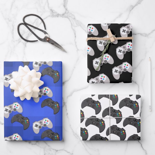 Colorful Gamer Video Game Wrapping Paper Sheets (Front)
