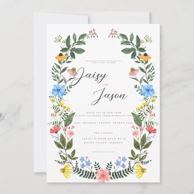 Colorful Garden Arch with Wildflower wedding Invitation (Front)