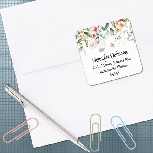 Colorful Garden Baby Shower Floral Drop Address Square Sticker