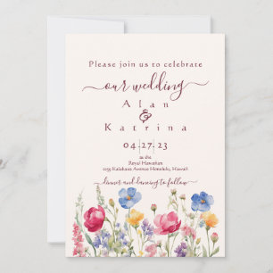 Colorful Garden Boho Wildflower On Pearl Invitation