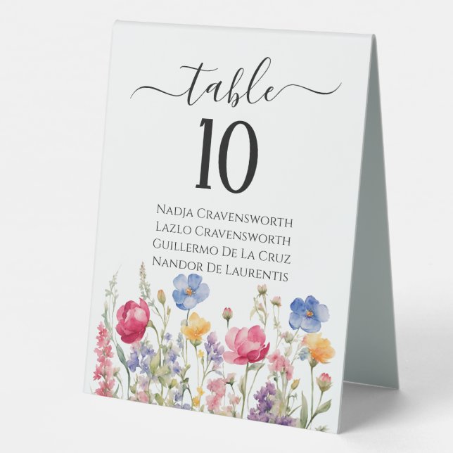 Colorful Garden Boho Wildflowers Table Tent Sign (Back)